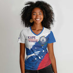 Cape Verde Football Custom Women V-Neck T-Shirt Tubaroes Azuis Glory World Cup - African Pride