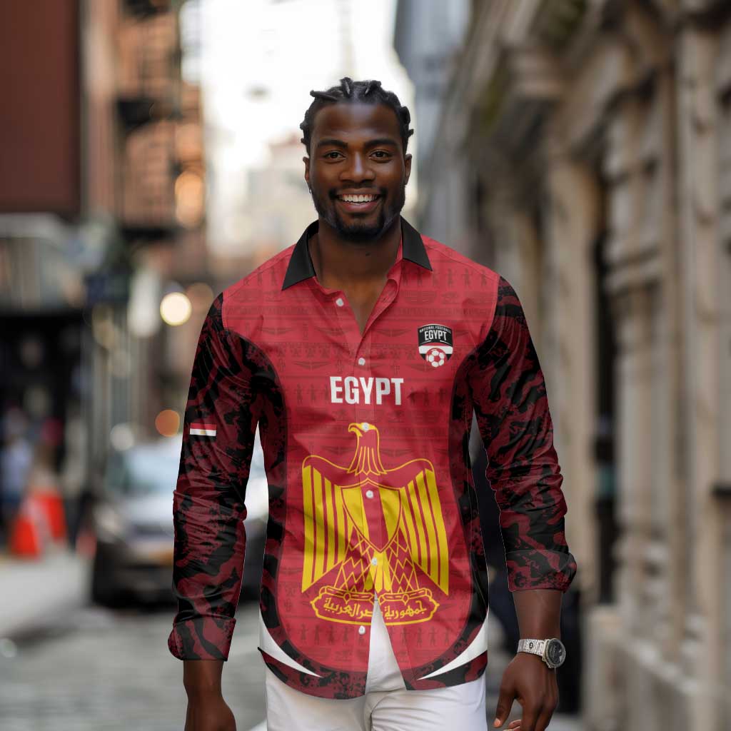 Custom Egypt Football Long Sleeve Button Shirt 2026 Go Pharaohs Ancient Egyptian Pattern - African Pride