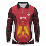 Custom Egypt Football Long Sleeve Polo Shirt 2026 Go Pharaohs Ancient Egyptian Pattern - African Pride