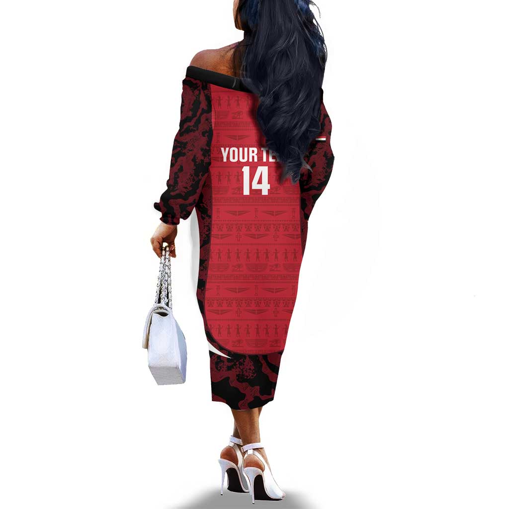 Custom Egypt Football Off The Shoulder Long Sleeve Dress 2026 Go Pharaohs Ancient Egyptian Pattern - African Pride