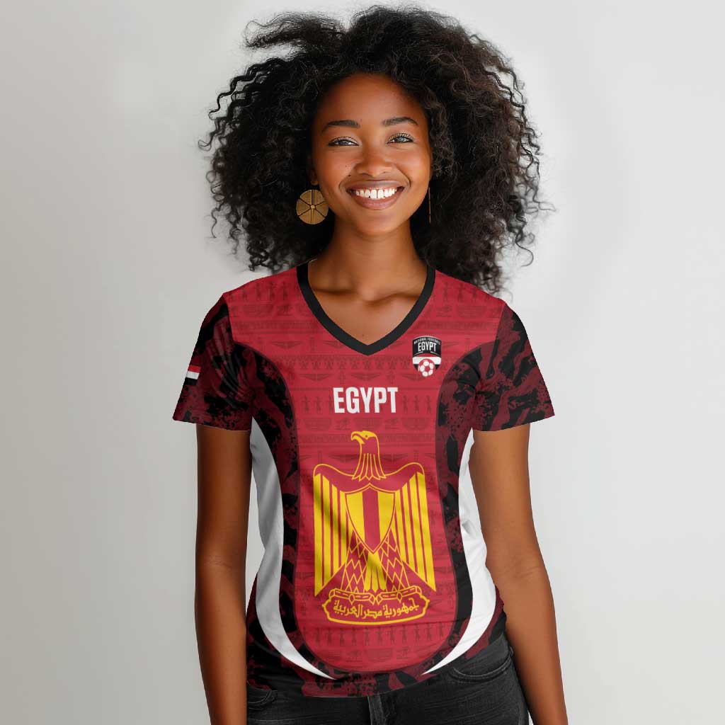 Custom Egypt Football Women V-Neck T-Shirt 2026 Go Pharaohs Ancient Egyptian Pattern LT14