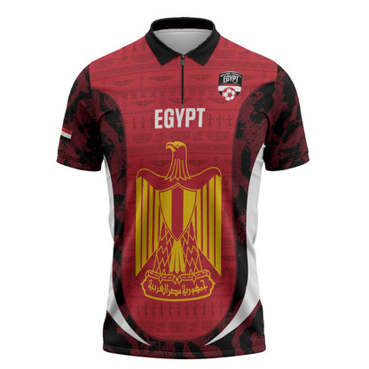 Custom Egypt Football Zipper Polo Shirt 2026 Go Pharaohs Ancient Egyptian Pattern - African Pride