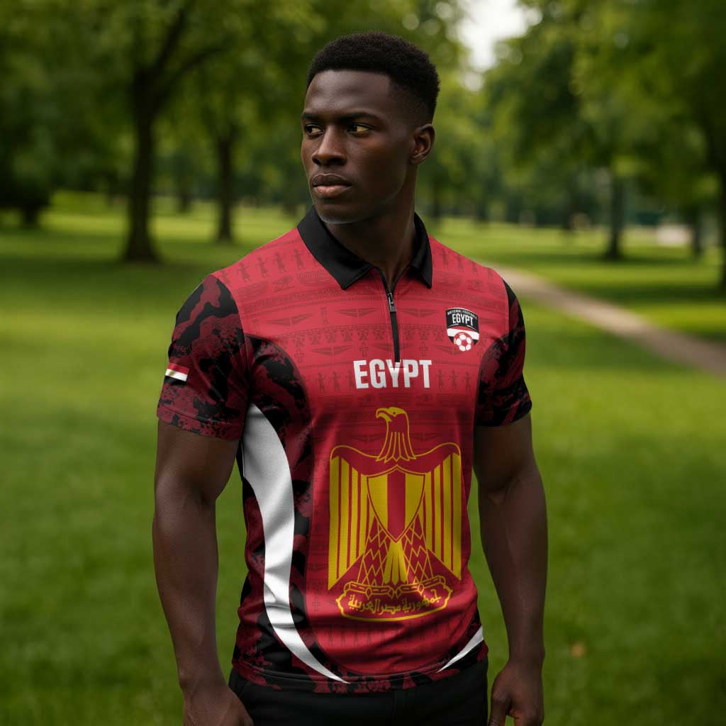 Custom Egypt Football Zipper Polo Shirt 2026 Go Pharaohs Ancient Egyptian Pattern - African Pride