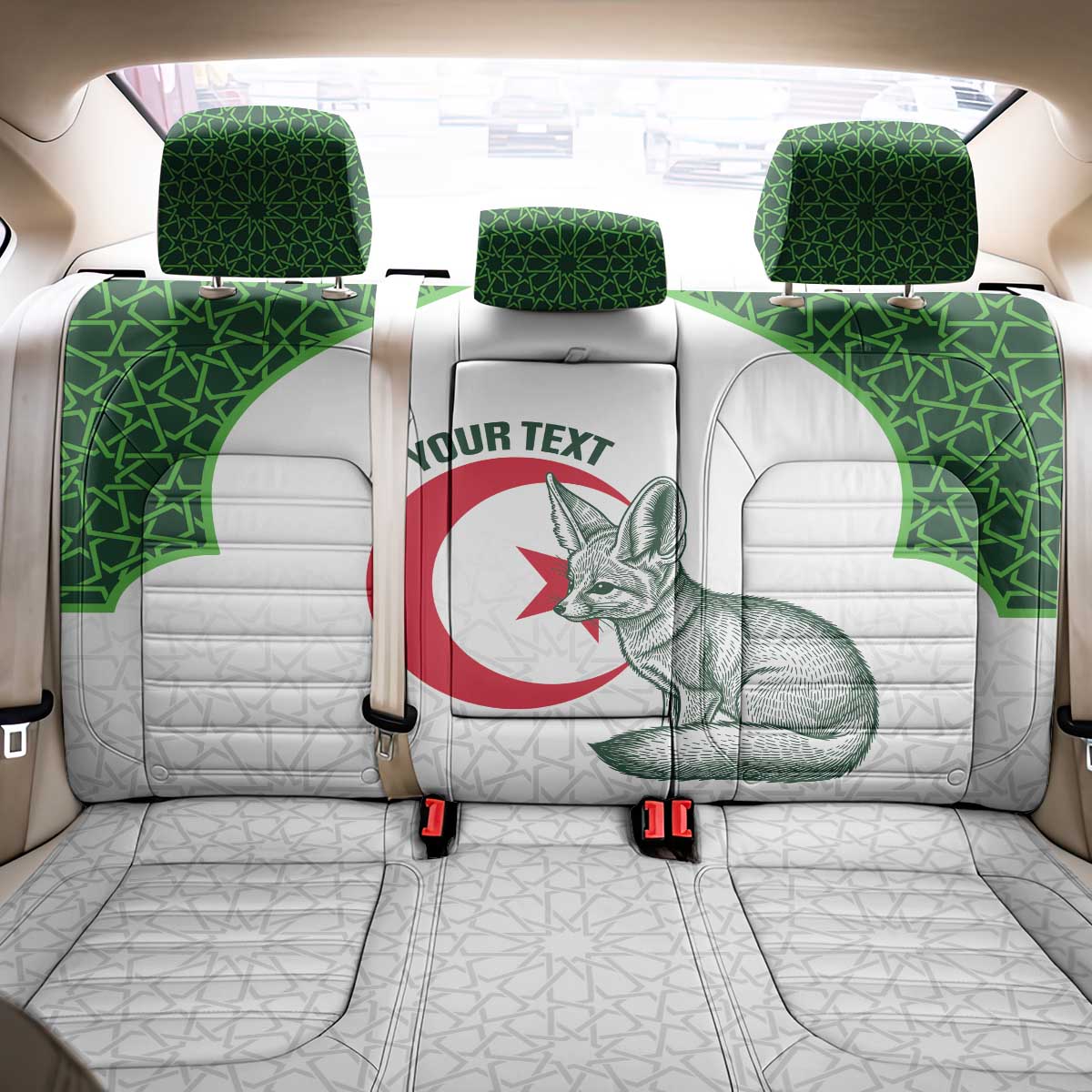 Custom Algeria Football Back Car Seat Cover 2026 Go Greens Fennec With Islamic Pattern - African Pride