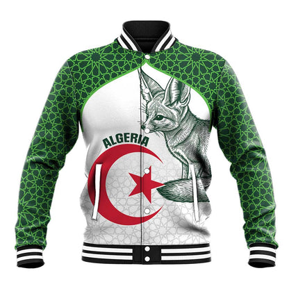 Custom Algeria Football Baseball Jacket 2026 Go Greens Fennec With Islamic Pattern - African Pride