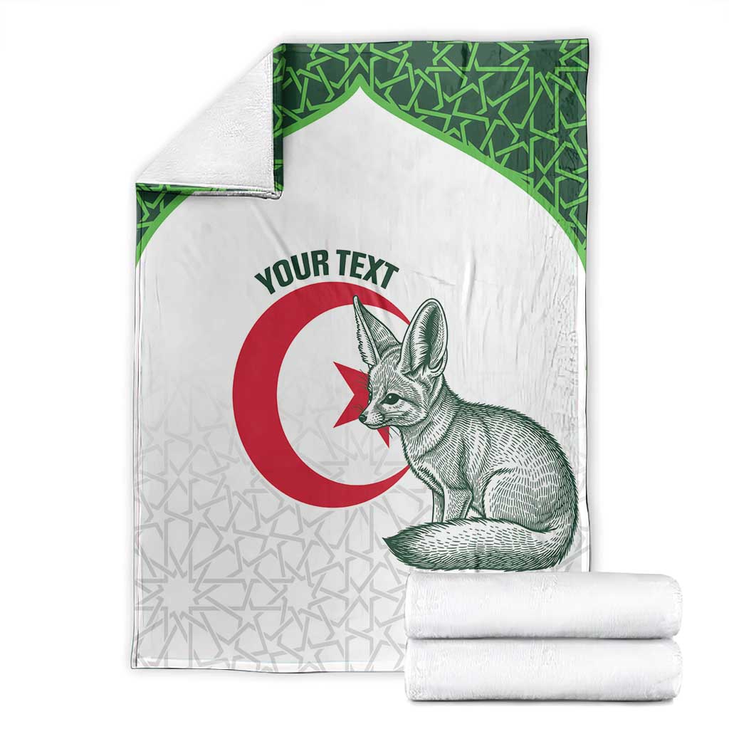 Custom Algeria Football Blanket 2026 Go Greens Fennec With Islamic Pattern - African Pride