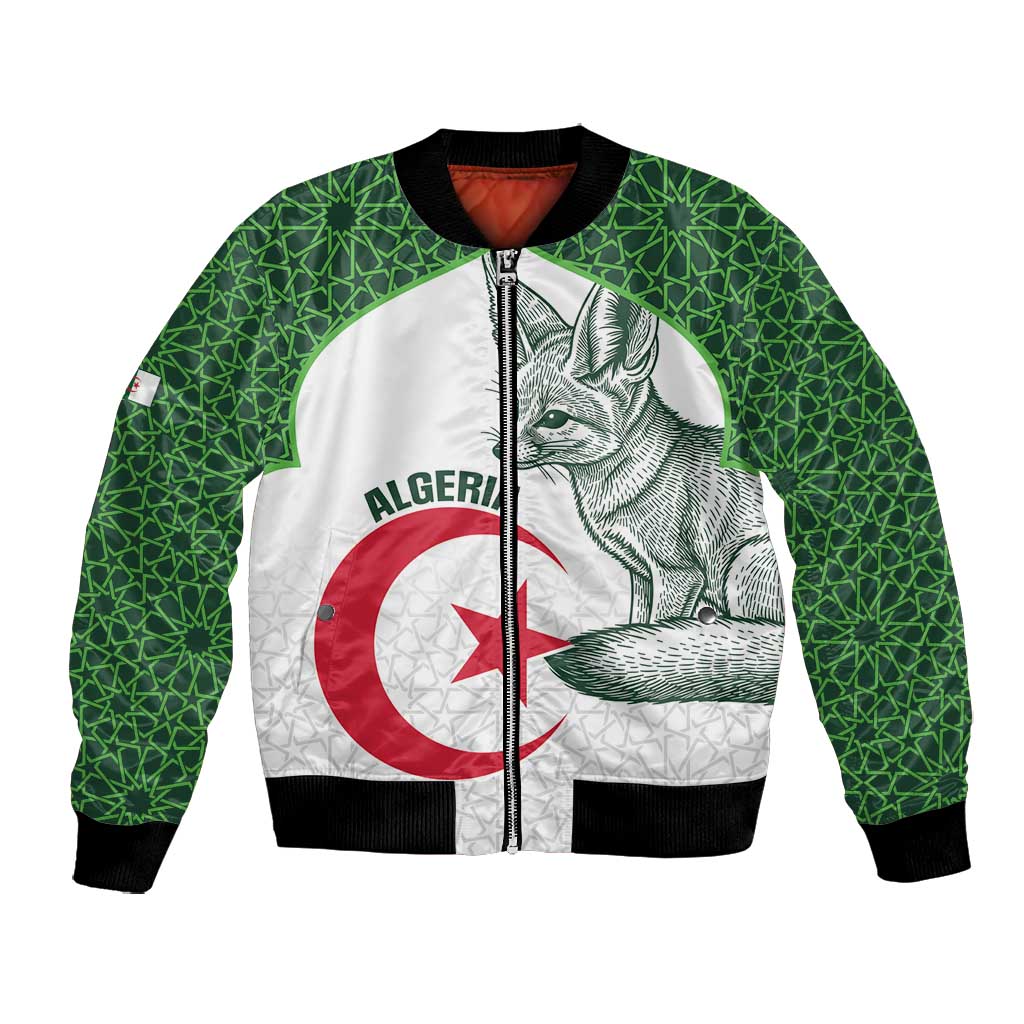 Custom Algeria Football Bomber Jacket 2026 Go Greens Fennec With Islamic Pattern - African Pride