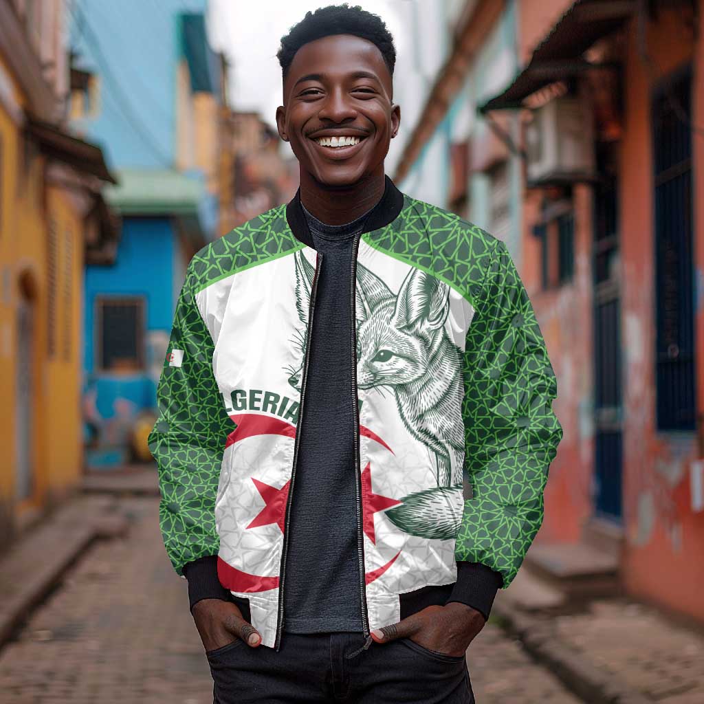 Custom Algeria Football Bomber Jacket 2026 Go Greens Fennec With Islamic Pattern - African Pride