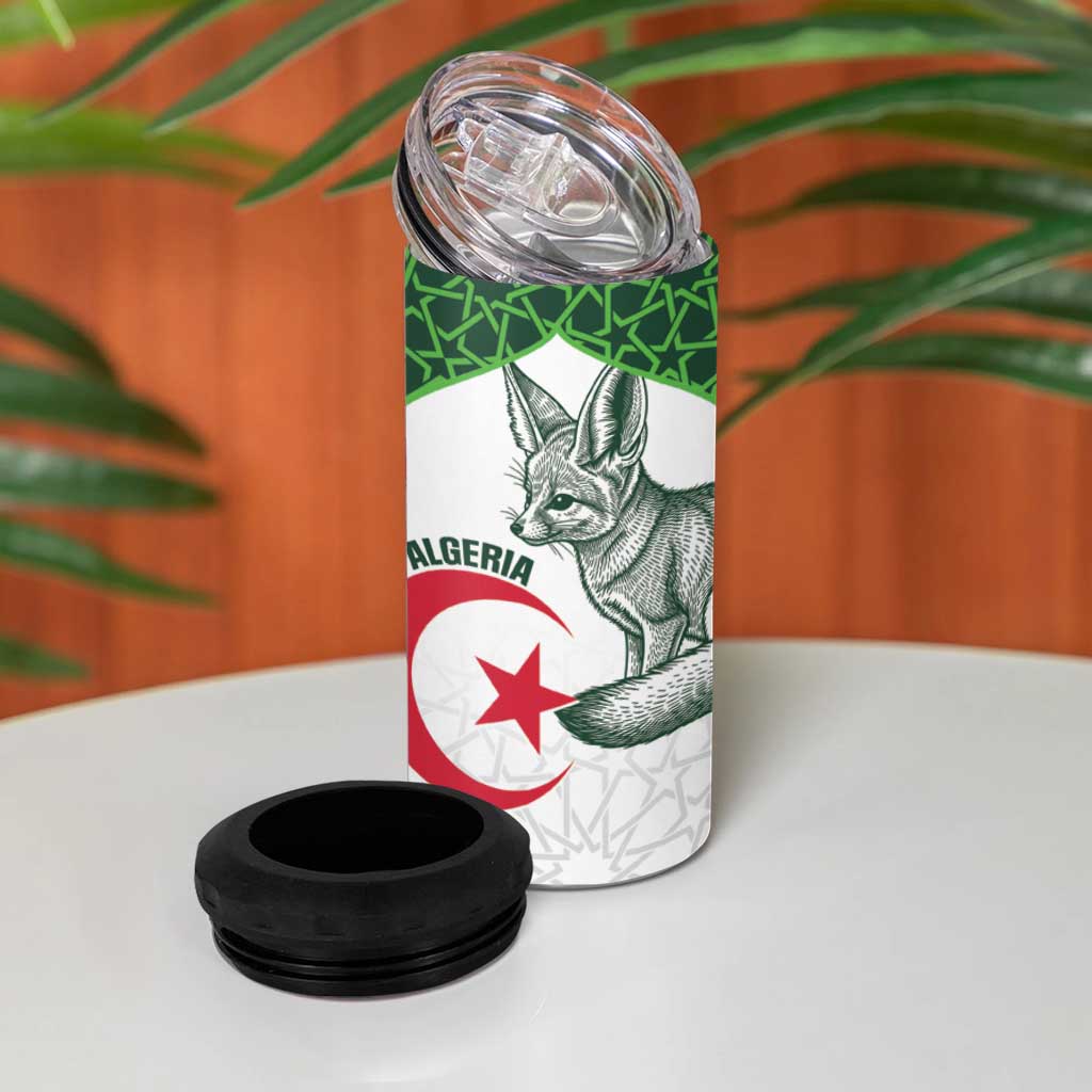 Custom Algeria Football 4 in 1 Can Cooler Tumbler 2026 Go Greens Fennec With Islamic Pattern - African Pride