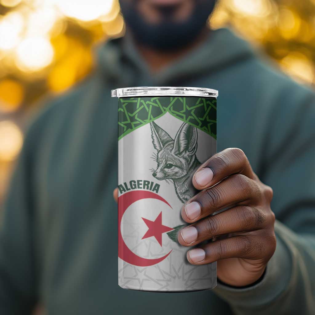 Custom Algeria Football 4 in 1 Can Cooler Tumbler 2026 Go Greens Fennec With Islamic Pattern - African Pride