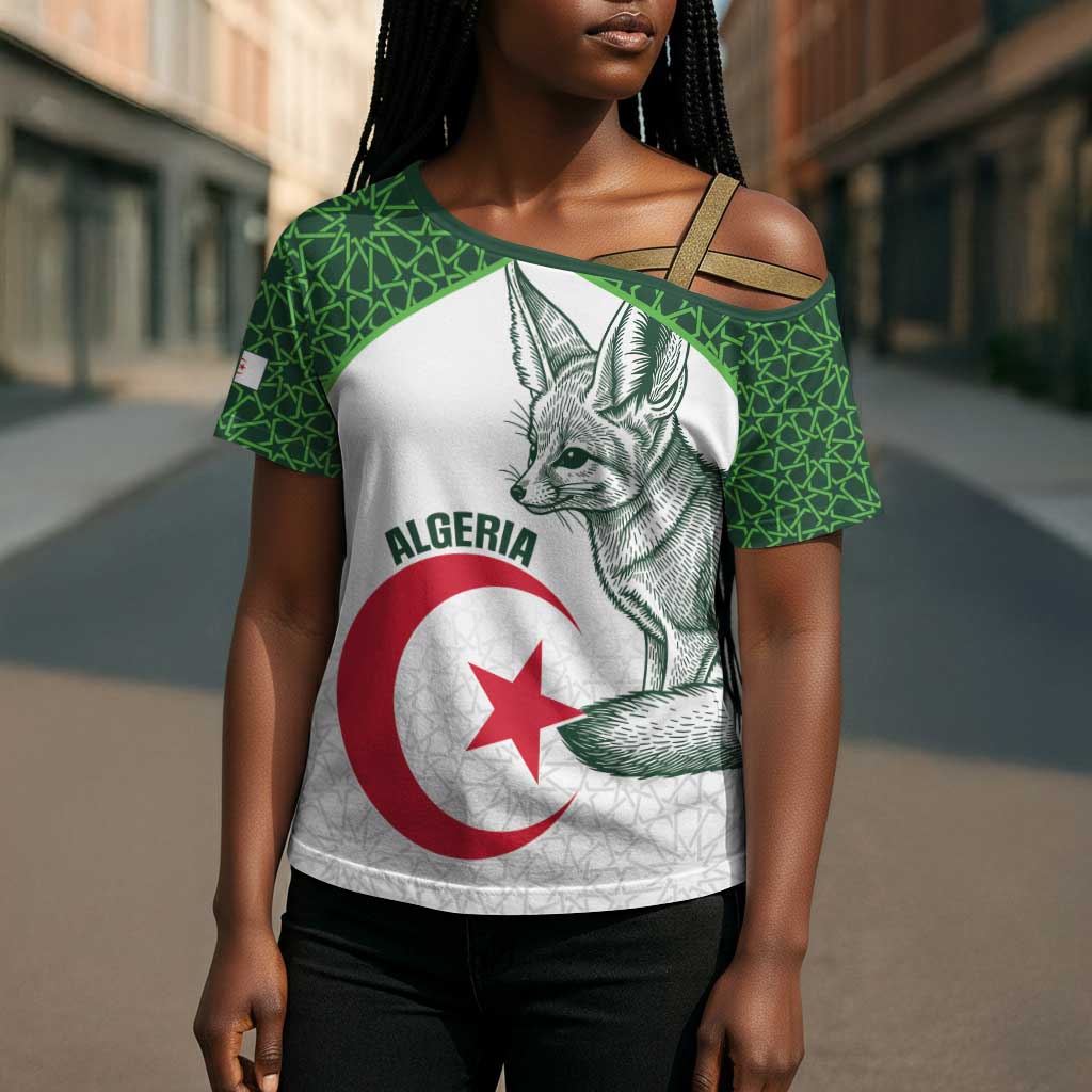 Custom Algeria Football Cross Shoulder Shirt 2026 Go Greens Fennec With Islamic Pattern - African Pride