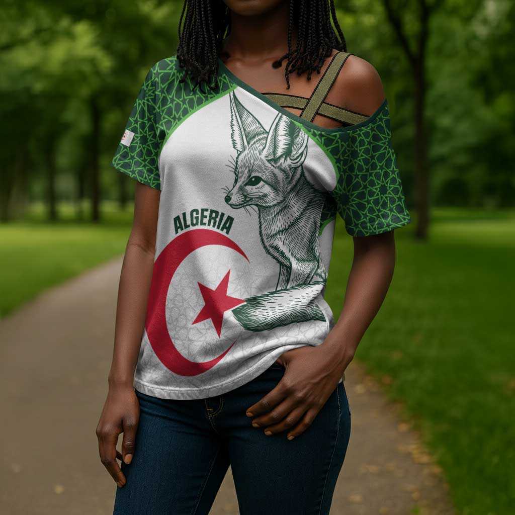Custom Algeria Football Cross Shoulder Shirt 2026 Go Greens Fennec With Islamic Pattern - African Pride