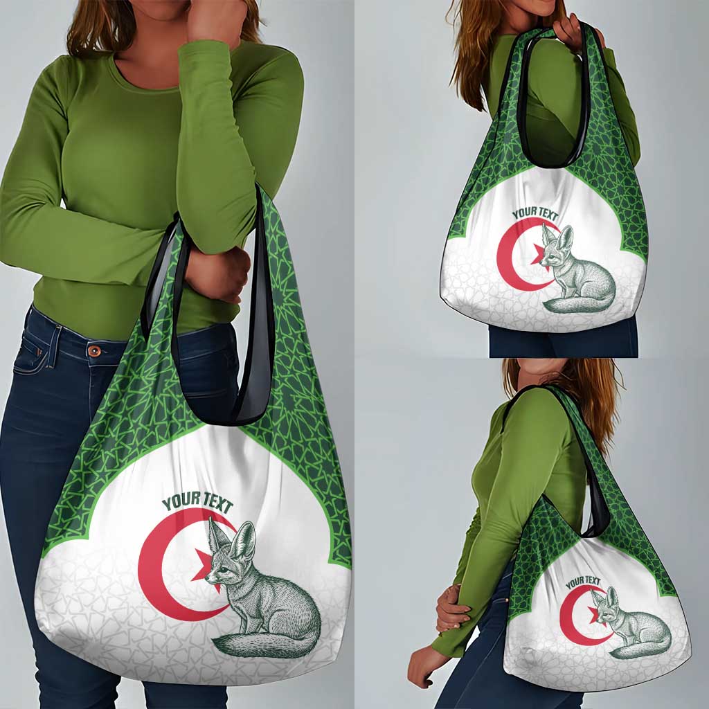 Custom Algeria Football Grocery Bag 2026 Go Greens Fennec With Islamic Pattern - African Pride