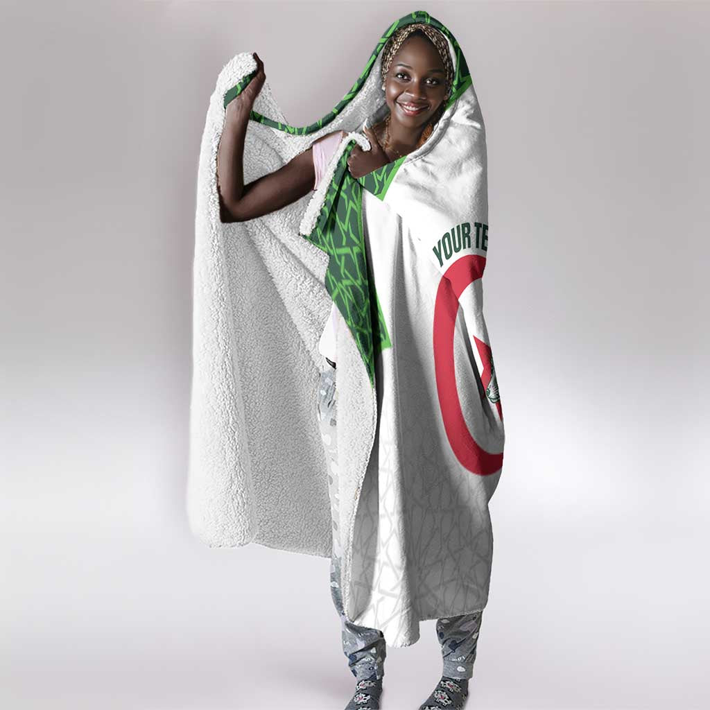 Custom Algeria Football Hooded Blanket 2026 Go Greens Fennec With Islamic Pattern - African Pride