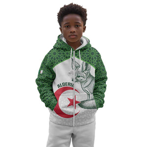 Custom Algeria Football Kid Hoodie 2026 Go Greens Fennec With Islamic Pattern - African Pride