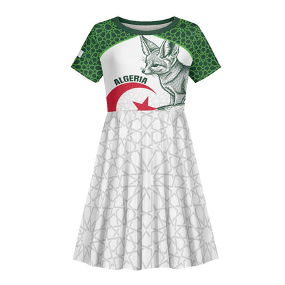 Custom Algeria Football Kid Short Sleeve Dress 2026 Go Greens Fennec With Islamic Pattern LT14