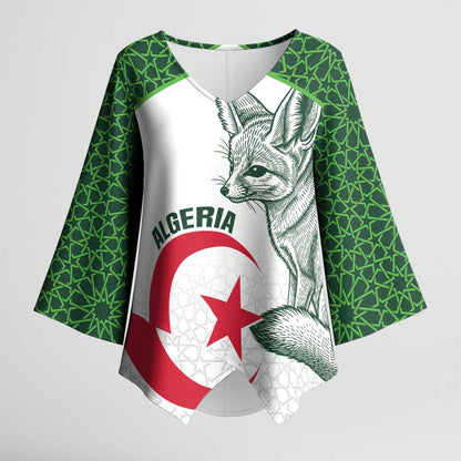 Custom Algeria Football Kimono Sleeve Blouse 2026 Go Greens Fennec With Islamic Pattern - African Pride