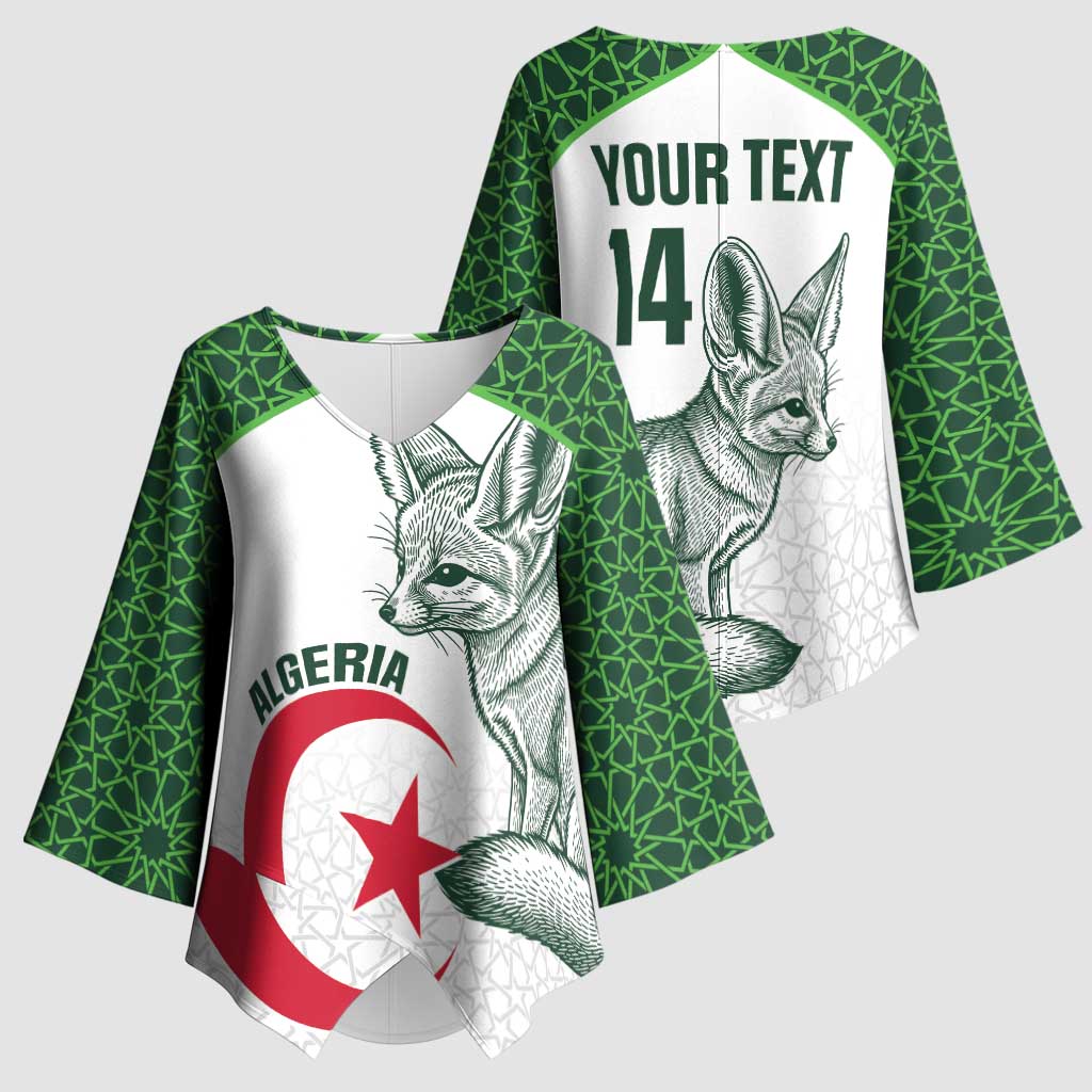 Custom Algeria Football Kimono Sleeve Blouse 2026 Go Greens Fennec With Islamic Pattern - African Pride