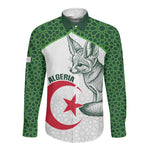 Custom Algeria Football Long Sleeve Button Shirt 2026 Go Greens Fennec With Islamic Pattern - African Pride