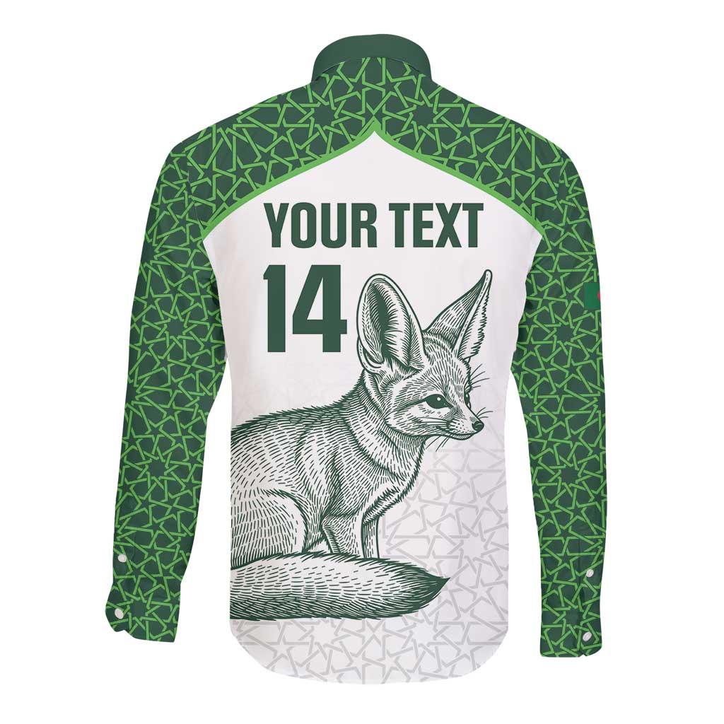 Custom Algeria Football Long Sleeve Button Shirt 2026 Go Greens Fennec With Islamic Pattern - African Pride