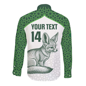 Custom Algeria Football Long Sleeve Button Shirt 2026 Go Greens Fennec With Islamic Pattern - African Pride