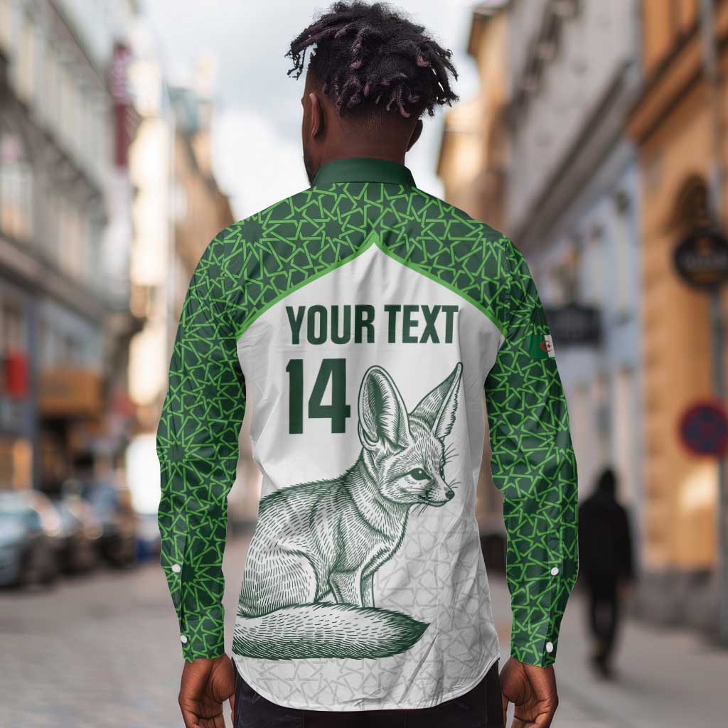 Custom Algeria Football Long Sleeve Button Shirt 2026 Go Greens Fennec With Islamic Pattern - African Pride