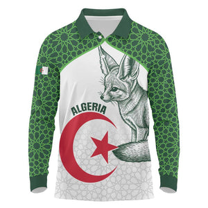 Custom Algeria Football Long Sleeve Polo Shirt 2026 Go Greens Fennec With Islamic Pattern - African Pride