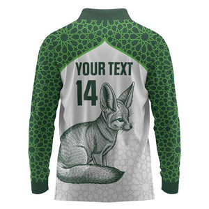 Custom Algeria Football Long Sleeve Polo Shirt 2026 Go Greens Fennec With Islamic Pattern - African Pride