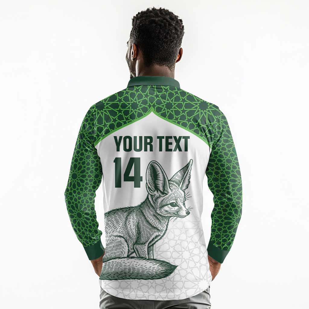 Custom Algeria Football Long Sleeve Polo Shirt 2026 Go Greens Fennec With Islamic Pattern - African Pride