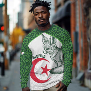 Custom Algeria Football Long Sleeve Shirt 2026 Go Greens Fennec With Islamic Pattern - African Pride