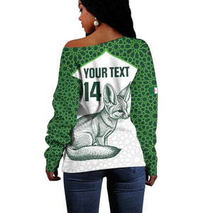 Custom Algeria Football Off Shoulder Sweater 2026 Go Greens Fennec With Islamic Pattern - African Pride