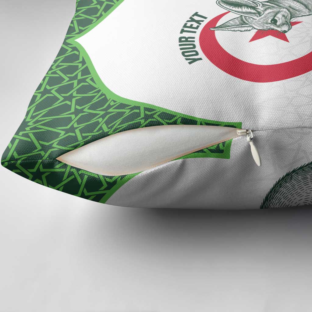 Custom Algeria Football Pillow Cover 2026 Go Greens Fennec With Islamic Pattern - African Pride