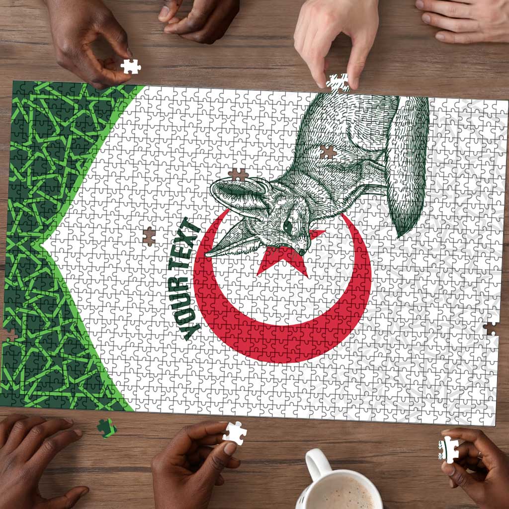 Custom Algeria Football Puzzle 2026 Go Greens Fennec With Islamic Pattern - African Pride