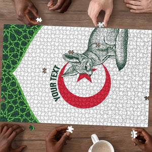 Custom Algeria Football Puzzle 2026 Go Greens Fennec With Islamic Pattern - African Pride