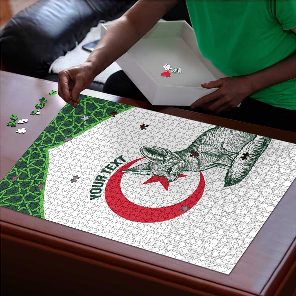 Custom Algeria Football Puzzle 2026 Go Greens Fennec With Islamic Pattern - African Pride