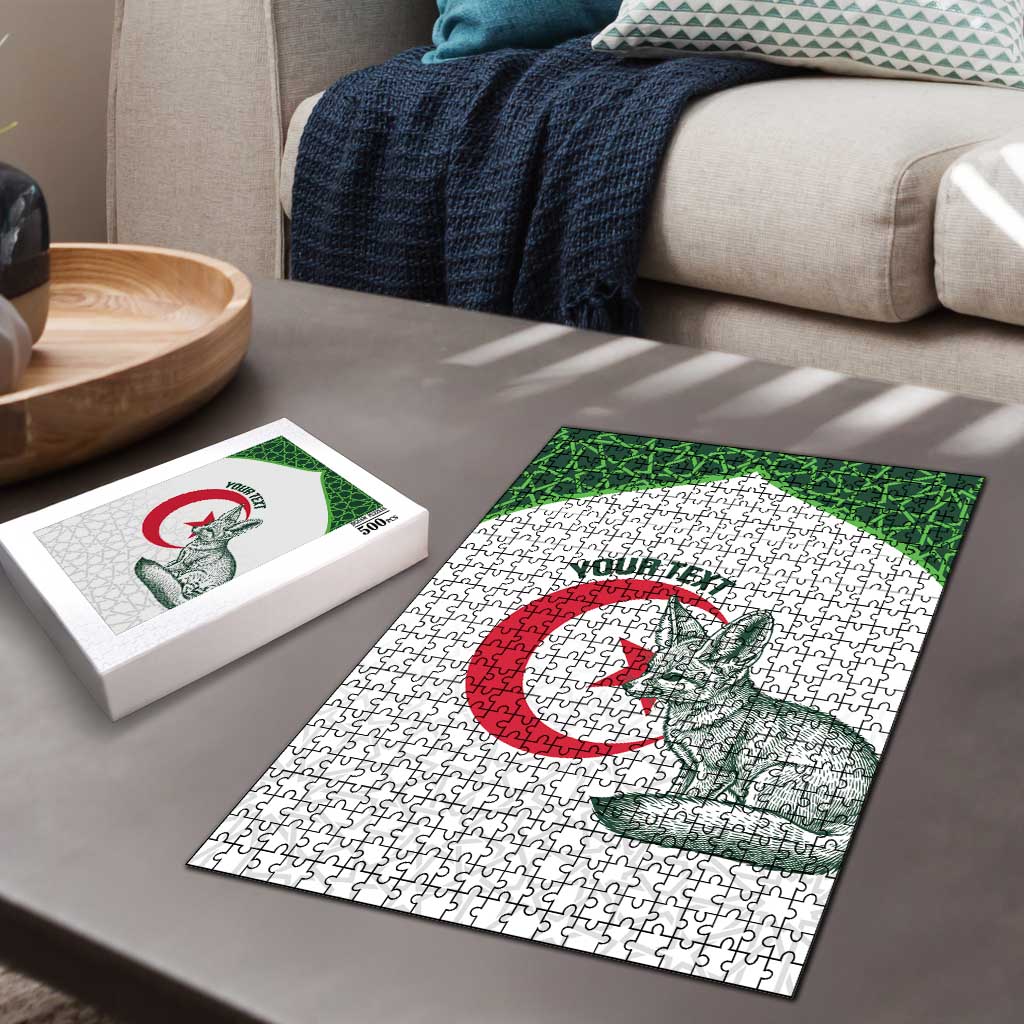 Custom Algeria Football Puzzle 2026 Go Greens Fennec With Islamic Pattern - African Pride