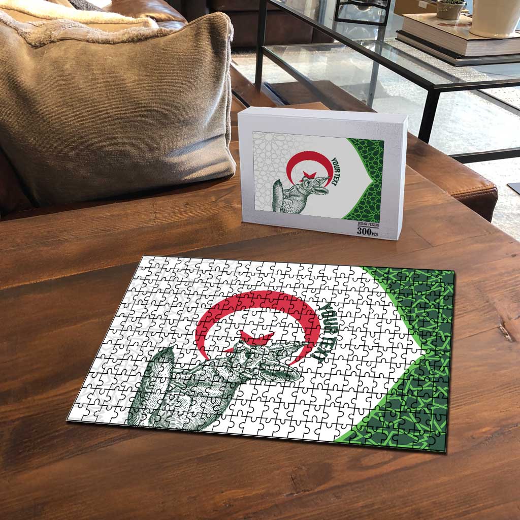 Custom Algeria Football Puzzle 2026 Go Greens Fennec With Islamic Pattern - African Pride