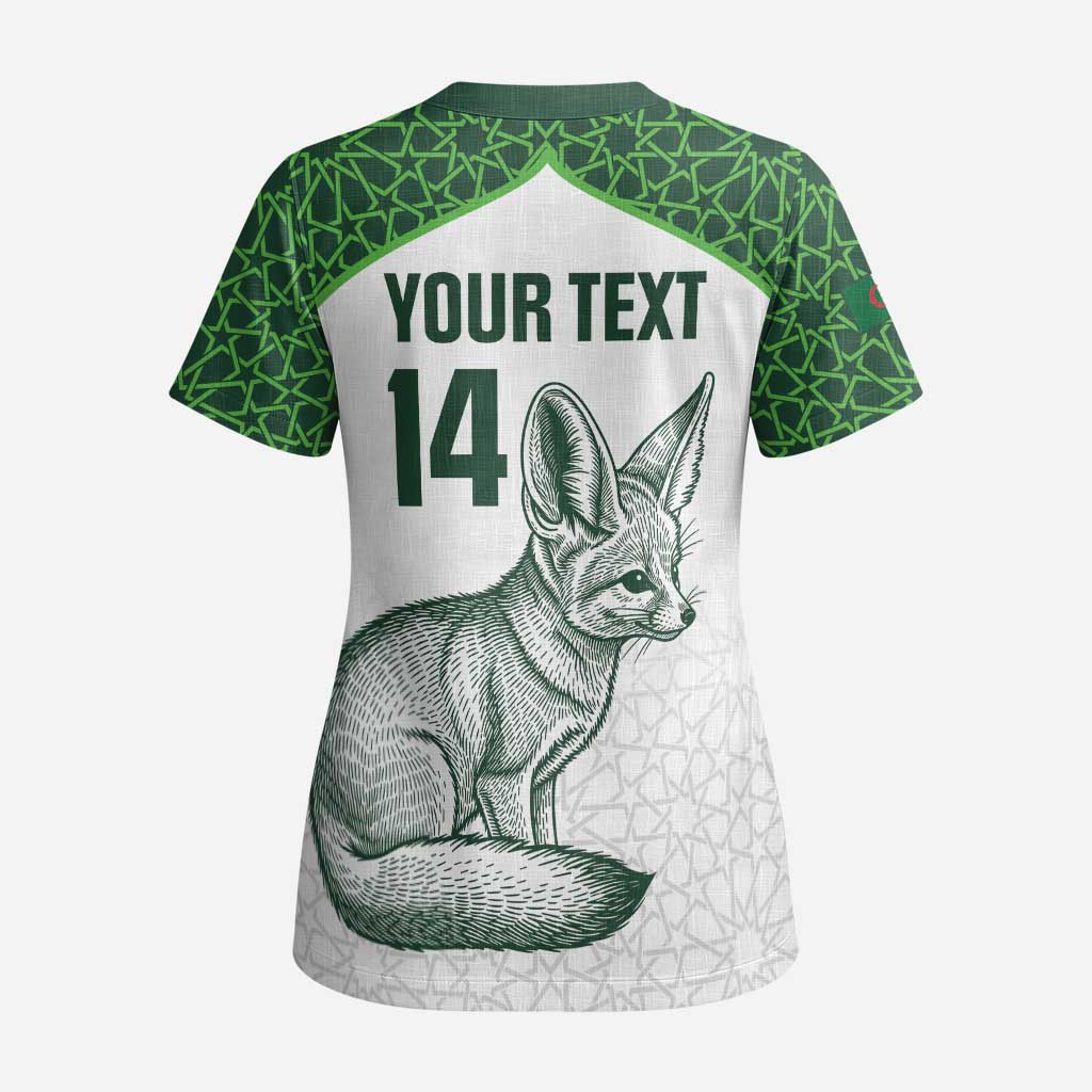 Custom Algeria Football Scrub Top 2026 Go Greens Fennec With Islamic Pattern - African Pride