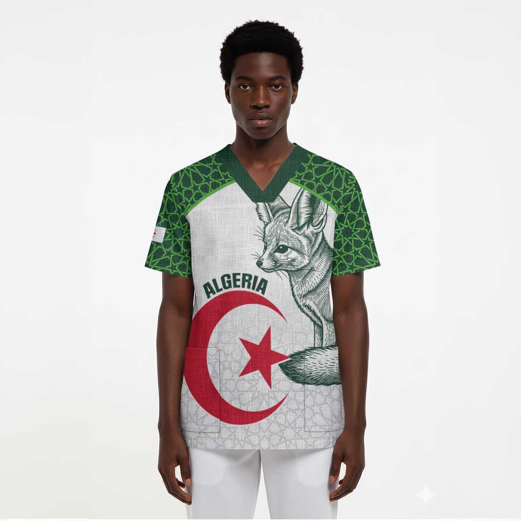 Custom Algeria Football Scrub Top 2026 Go Greens Fennec With Islamic Pattern - African Pride