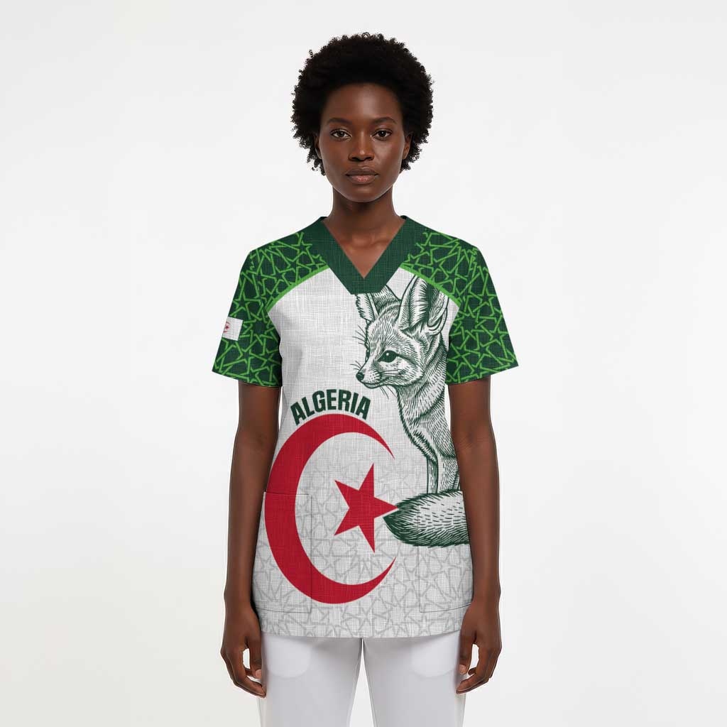 Custom Algeria Football Scrub Top 2026 Go Greens Fennec With Islamic Pattern - African Pride