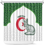Custom Algeria Football Shower Curtain 2026 Go Greens Fennec With Islamic Pattern - African Pride