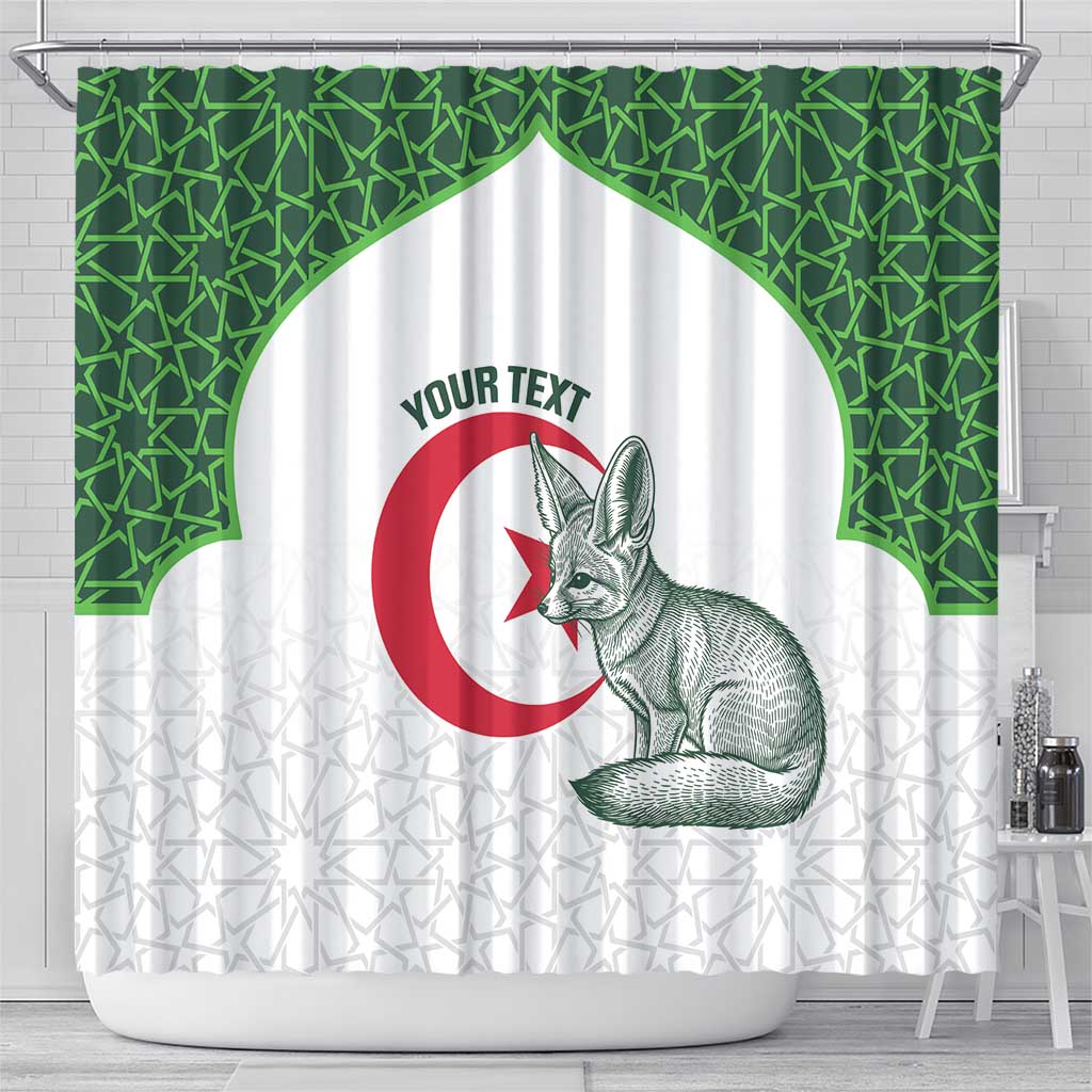 Custom Algeria Football Shower Curtain 2026 Go Greens Fennec With Islamic Pattern - African Pride
