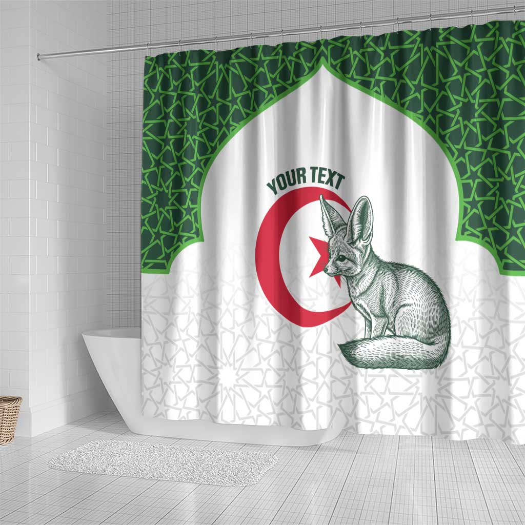 Custom Algeria Football Shower Curtain 2026 Go Greens Fennec With Islamic Pattern - African Pride