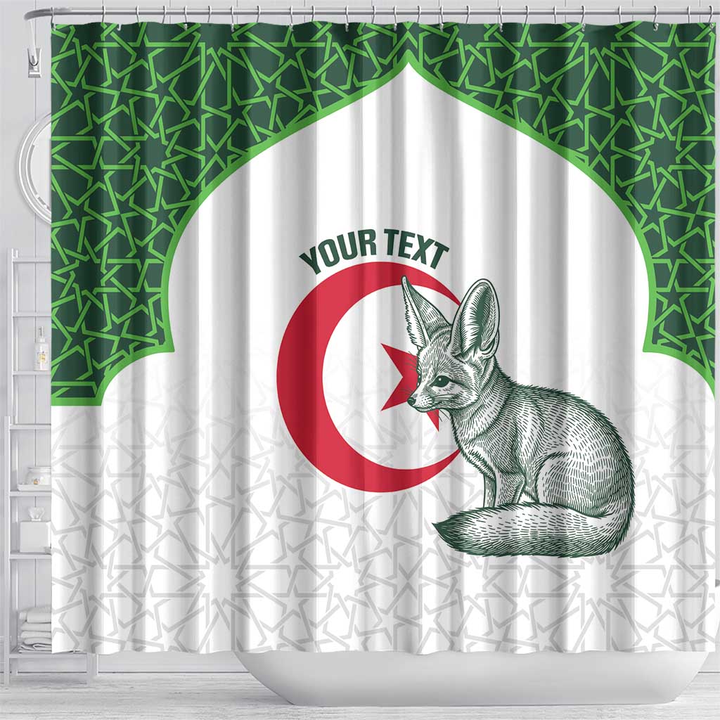 Custom Algeria Football Shower Curtain 2026 Go Greens Fennec With Islamic Pattern - African Pride