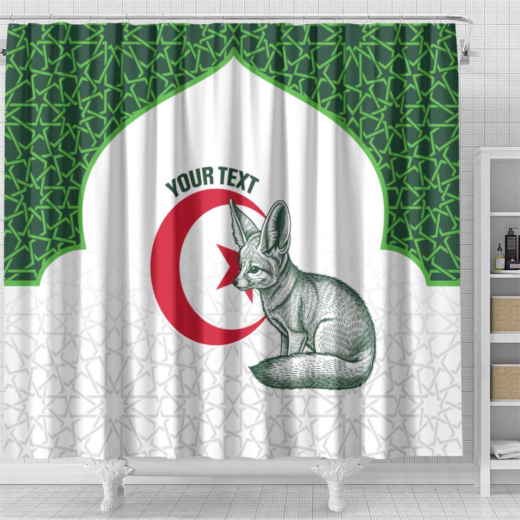 Custom Algeria Football Shower Curtain 2026 Go Greens Fennec With Islamic Pattern - African Pride