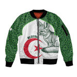 Custom Algeria Football Sleeve Zip Bomber Jacket 2026 Go Greens Fennec With Islamic Pattern - African Pride
