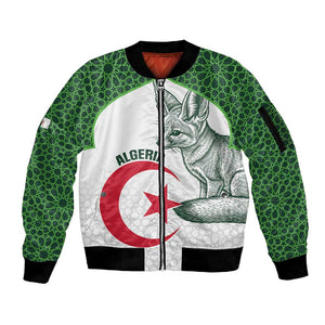 Custom Algeria Football Sleeve Zip Bomber Jacket 2026 Go Greens Fennec With Islamic Pattern - African Pride