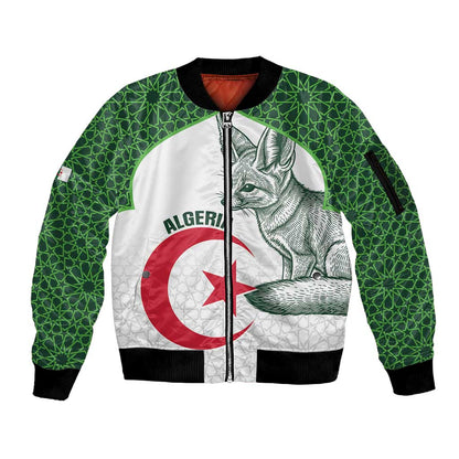 Custom Algeria Football Sleeve Zip Bomber Jacket 2026 Go Greens Fennec With Islamic Pattern - African Pride