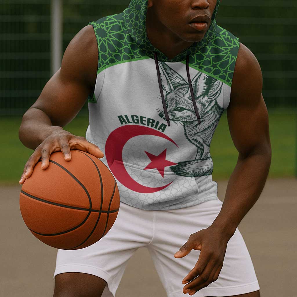 Custom Algeria Football Sleeveless Hoodie 2026 Go Greens Fennec With Islamic Pattern - African Pride