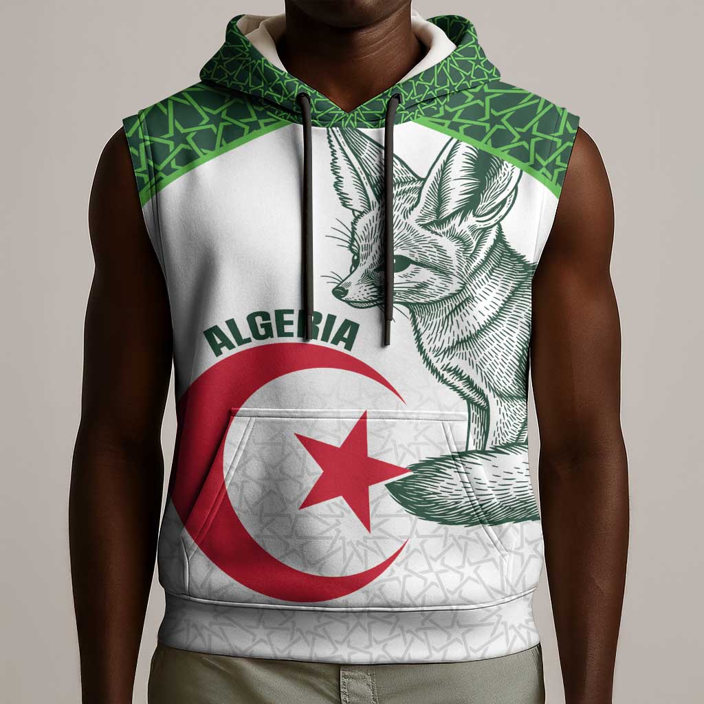 Custom Algeria Football Sleeveless Hoodie 2026 Go Greens Fennec With Islamic Pattern - African Pride